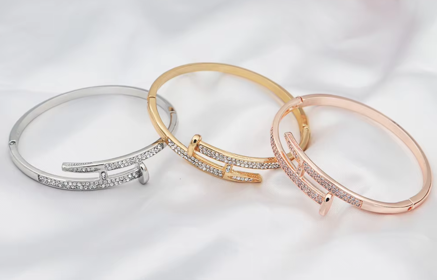 Tatianna Crystal Nail Bangles / 18K Gold Plated - Nina Kane Jewellery