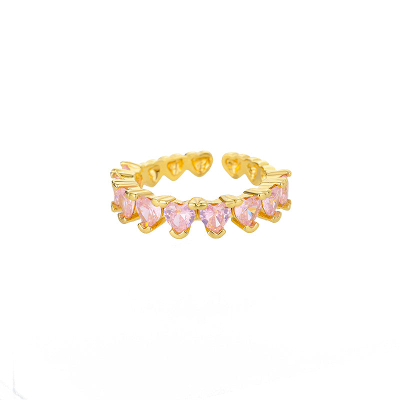 Pink Hearts Adjustable Ring / Stainless Steel