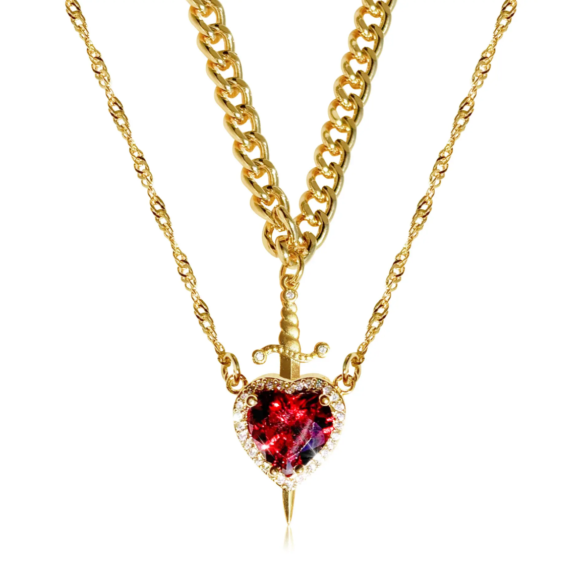 Capulet 2 in 1 Heart & Sword Double Necklace / 18K Gold Plated - Nina Kane Jewellery