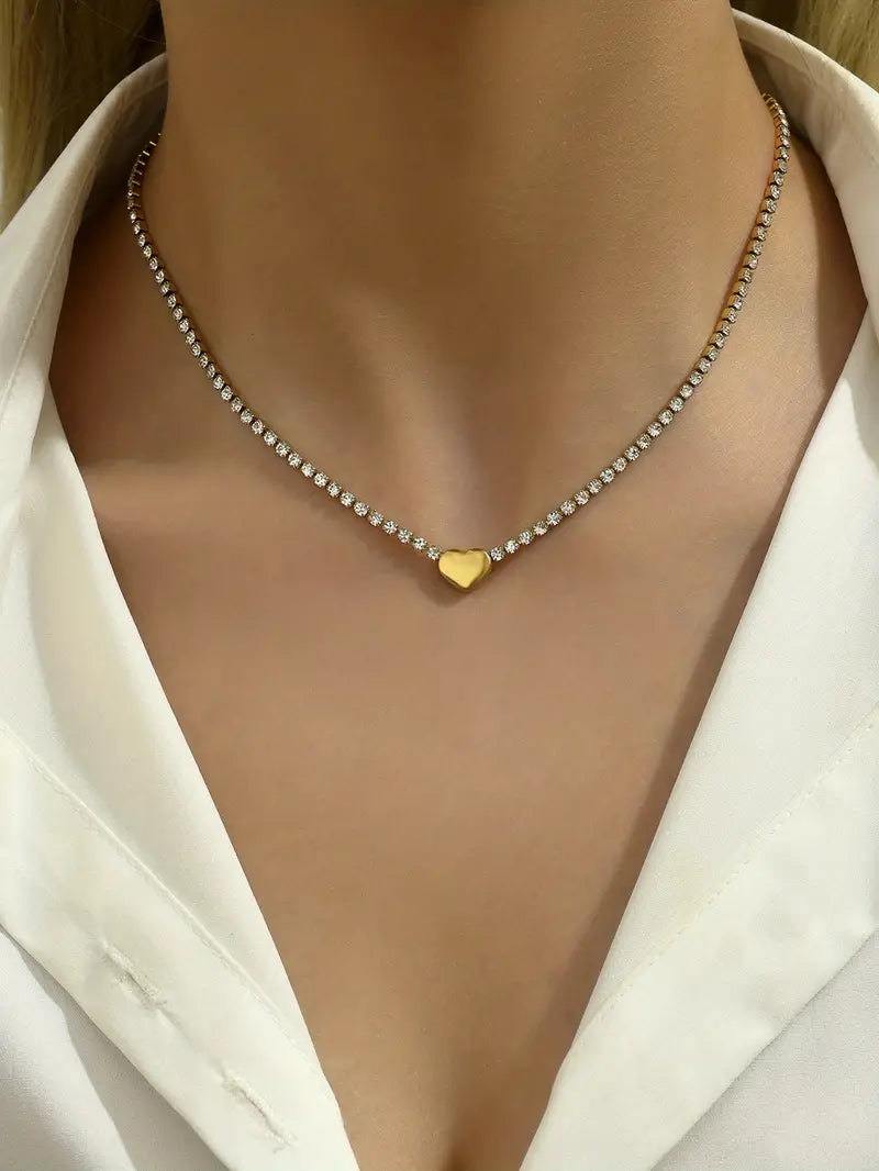 Nessa Heart Tennis Necklace / Stainless Steel - Nina Kane Jewellery