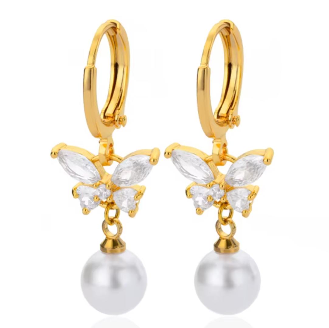 Le Papillon Pearl Hoops / 18K Gold Plated - Nina Kane Jewellery