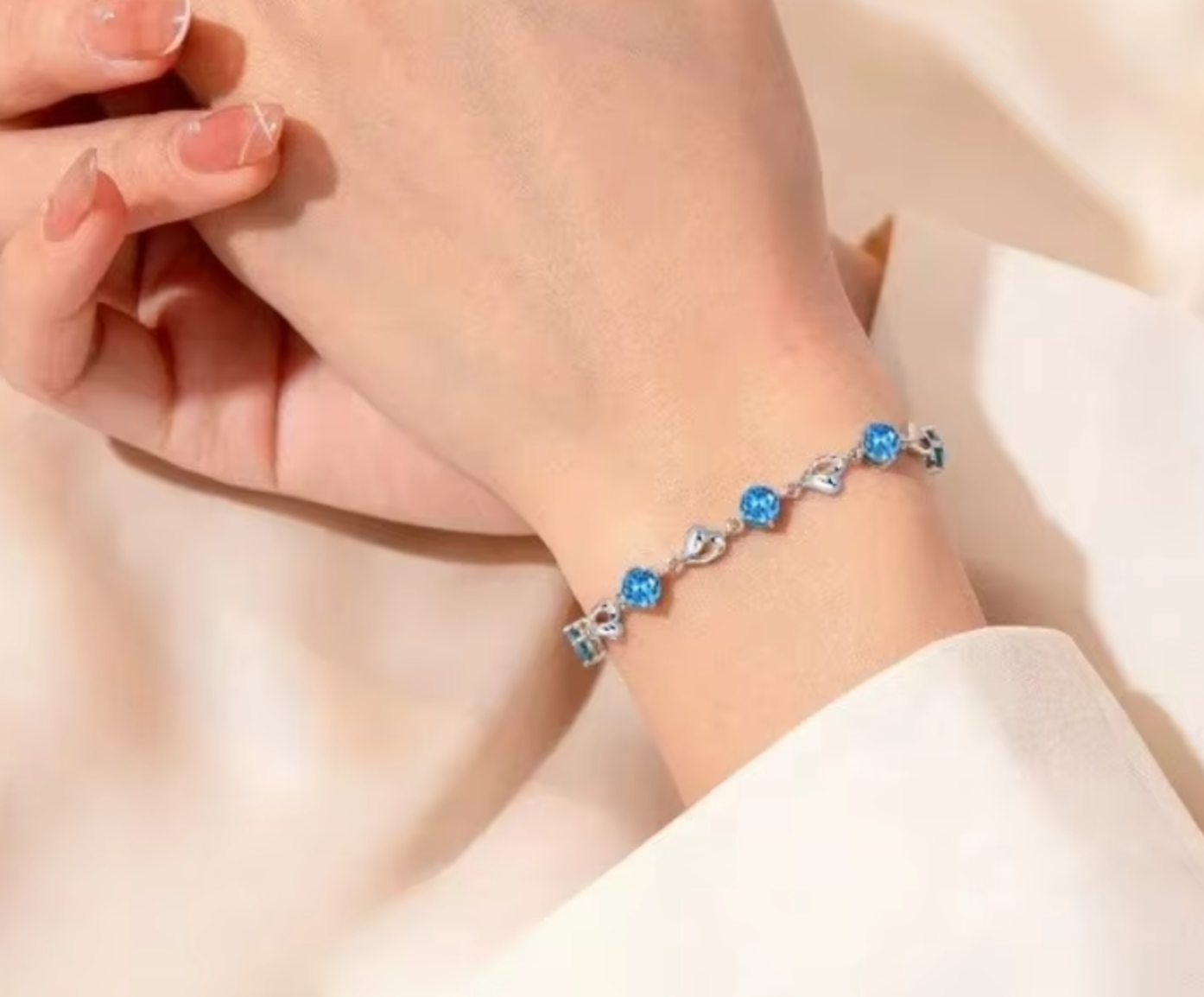 Hazel Blue Heart Bracelet / 925 Sterling Silver - Nina Kane Jewellery