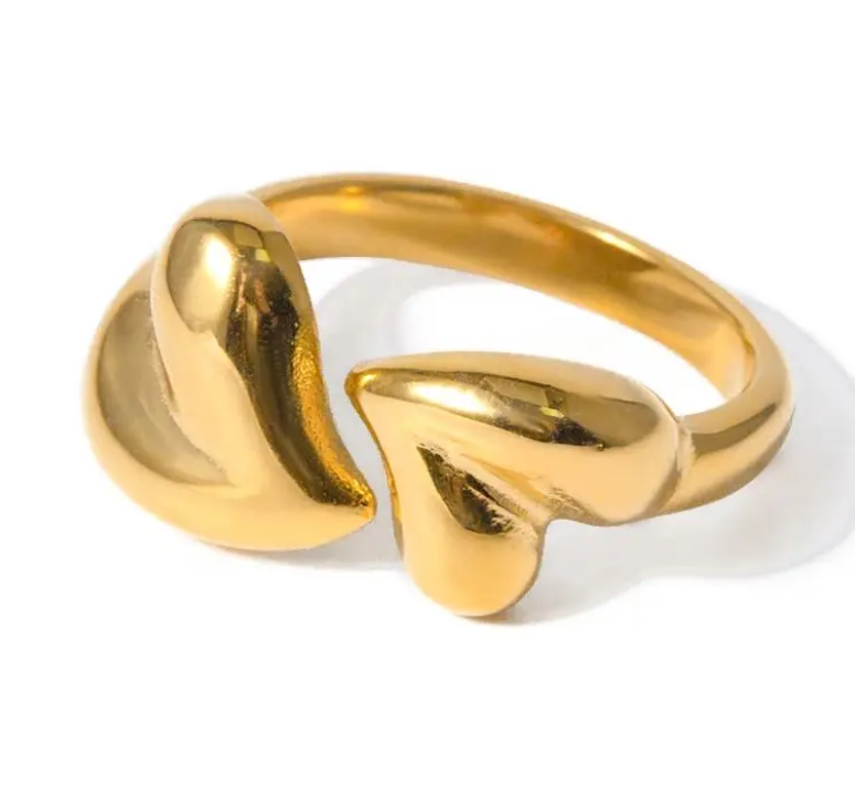 Ella Double Hearts Ring / 18K Gold Plated - Nina Kane Jewellery