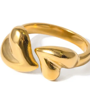 Ella Double Hearts Ring / 18K Gold Plated - Nina Kane Jewellery