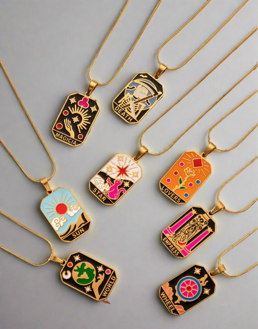 Hecate Oil Drip Tarot Card Necklaces / 18K Gold Plated - Nina Kane Jewellery