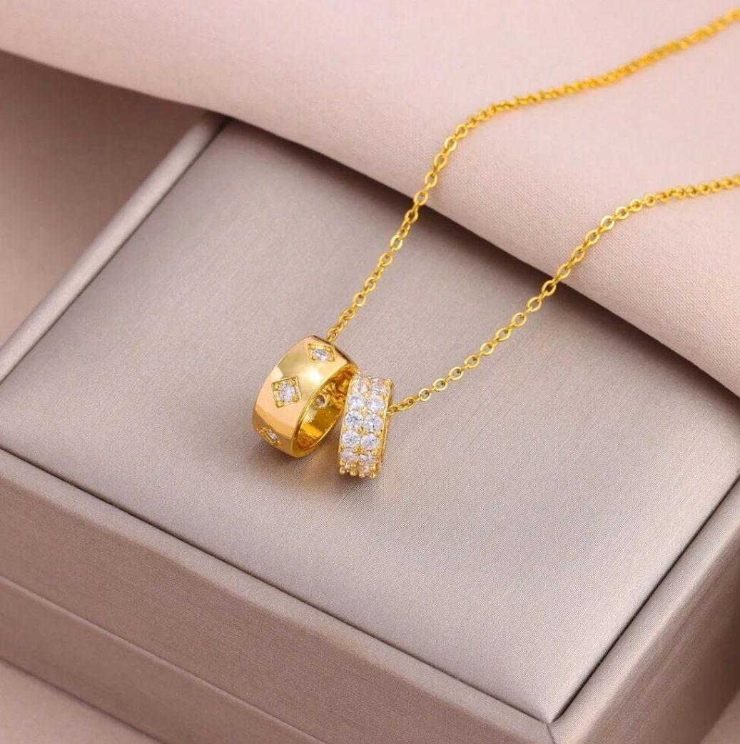 Suzanne Double Ring Necklace / 18K Gold Plated - Nina Kane Jewellery