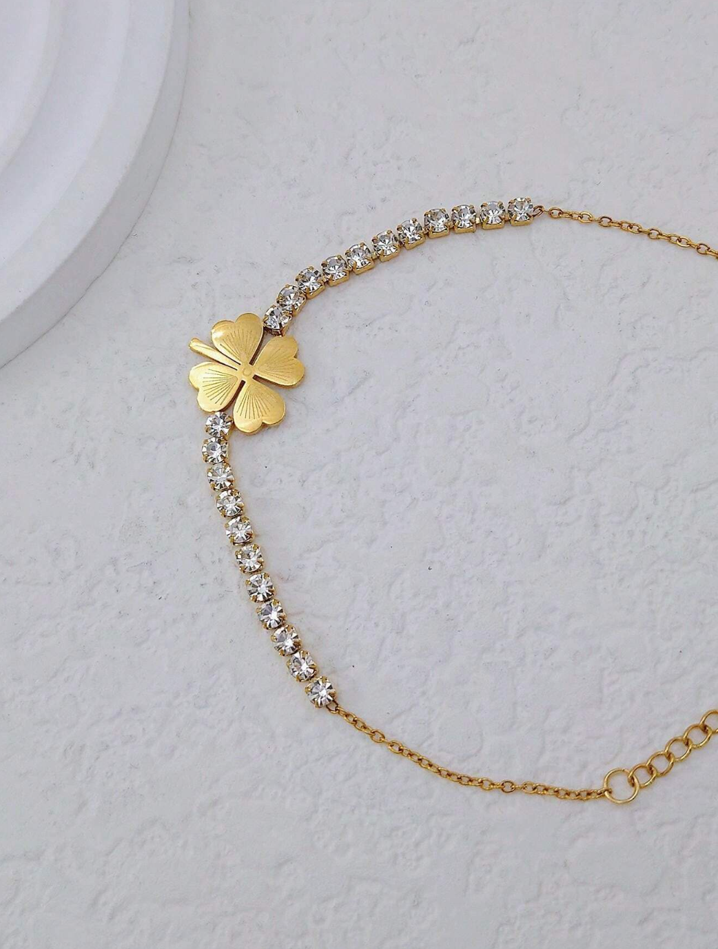 Monica Golden Clover Tennis Bracelet / 18K Gold Plated - Nina Kane Jewellery