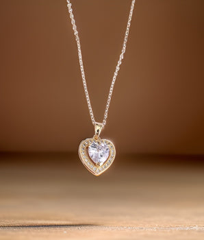 Dhalia Gold Heart Necklace / Stainless Steel - Nina Kane Jewellery
