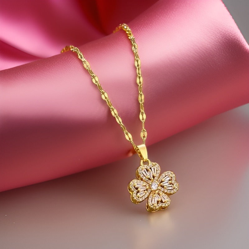 Alberta Good Luck Spinning Clover Pendant / Stainless Steel - Nina Kane Jewellery