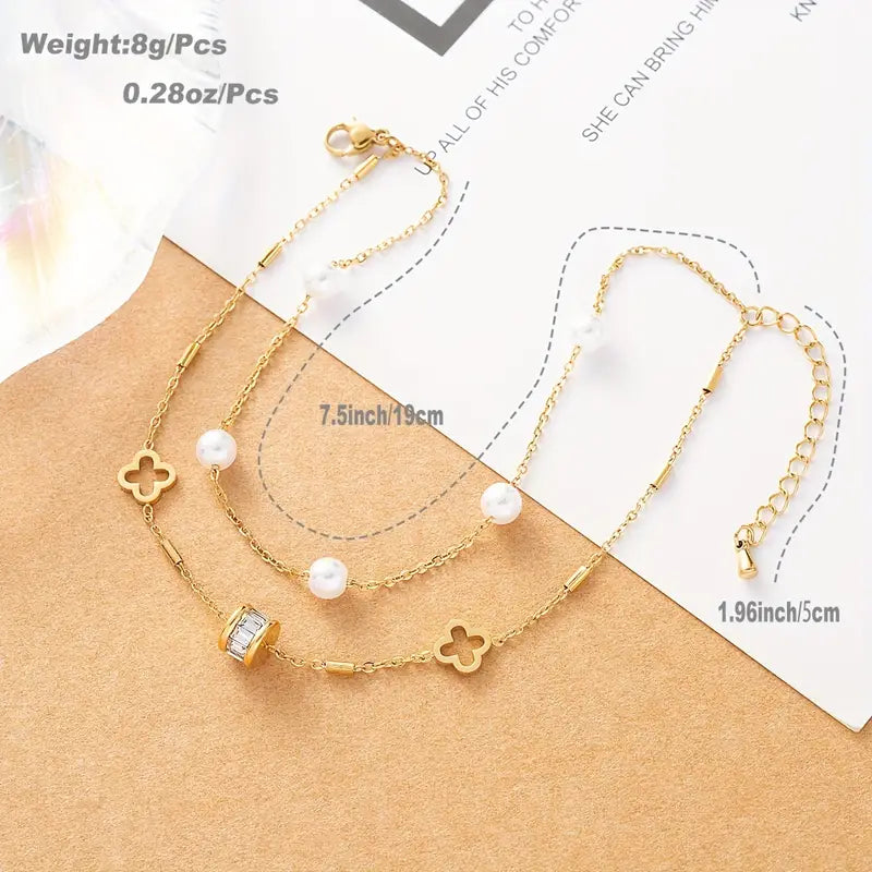 Florence Clover & Pearl Bracelet / Titanium Steel