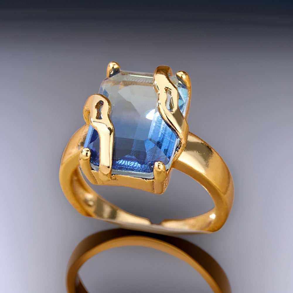 Kleo Blue Zircon Oversize Ring / Stainless Steel - Nina Kane Jewellery