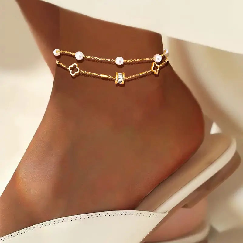 Florence Clover & Pearl Bracelet / Titanium Steel