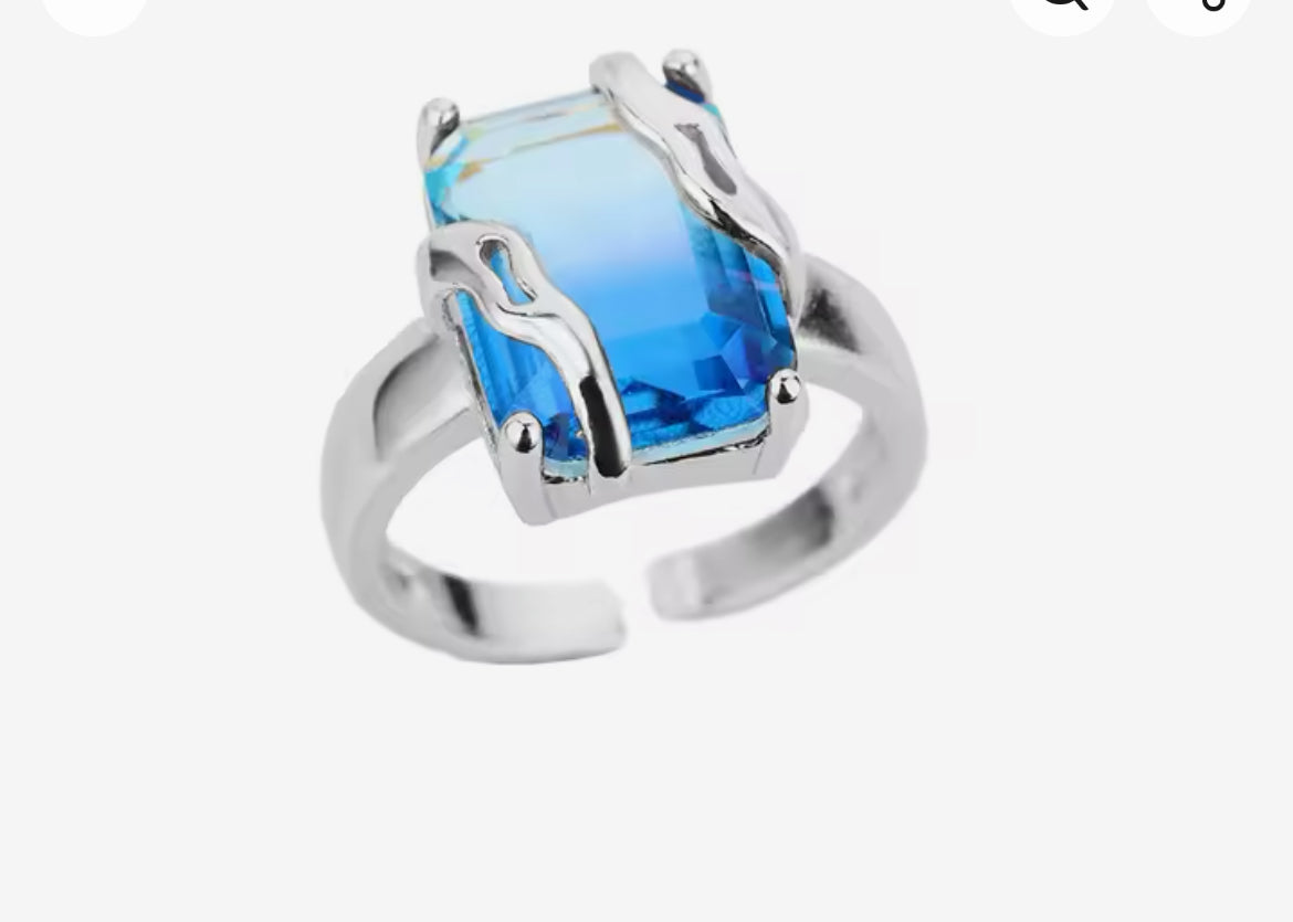Kleo Blue Zircon Oversize Ring / Stainless Steel - Nina Kane Jewellery