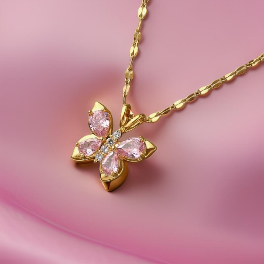 Lila Crystal Butterfly Necklaces / 18K Gold Plated - Nina Kane Jewellery