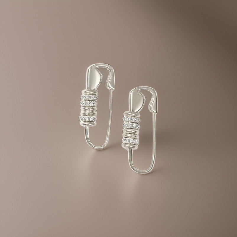 Silver Cassandra Safety Pin Earrings / Gold Plated Brass - Nina Kane Jewellery