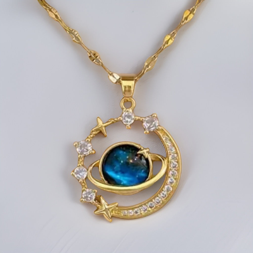 Galaxy Star & Moon Pendant / Stainless Steel - Nina Kane Jewellery