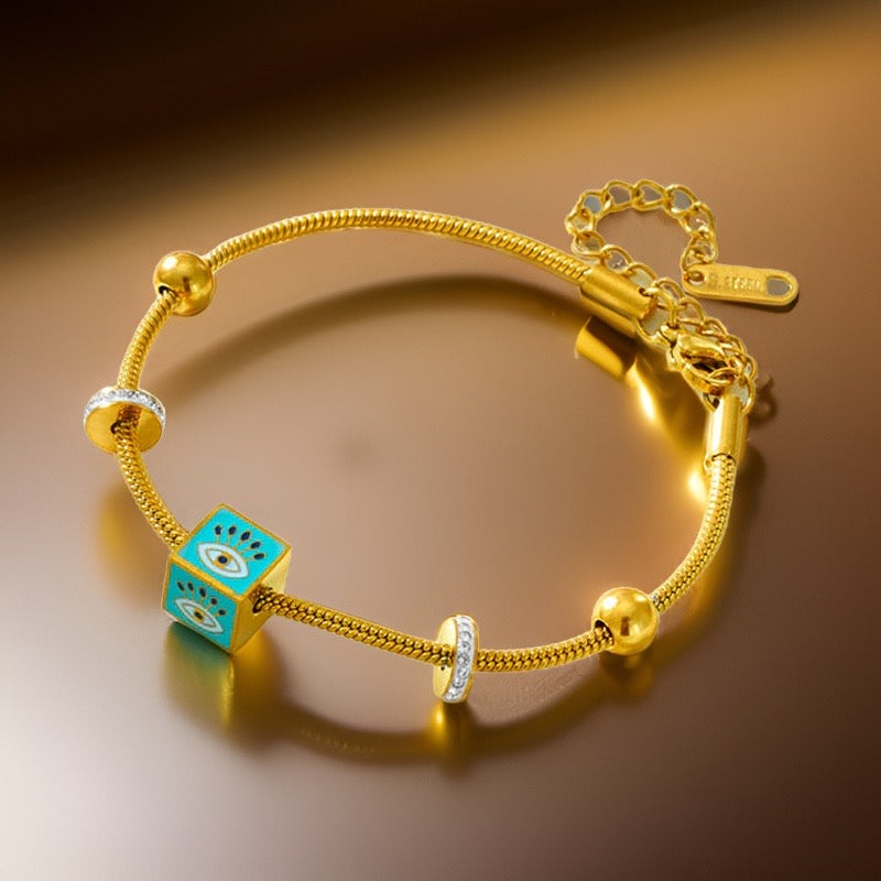 Giovanna Evil Eye Charm Bracelet / Stainless Steel - Nina Kane Jewellery