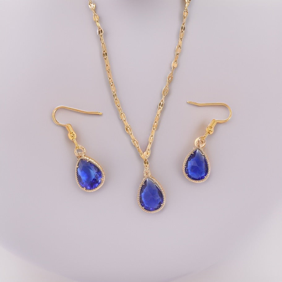 Beverly Blue Waterdrop Set / Stainless steel - Nina Kane Jewellery