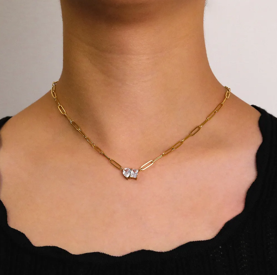 Orleans Paperclip Diamond Necklace / 18K Gold Plated - Nina Kane Jewellery