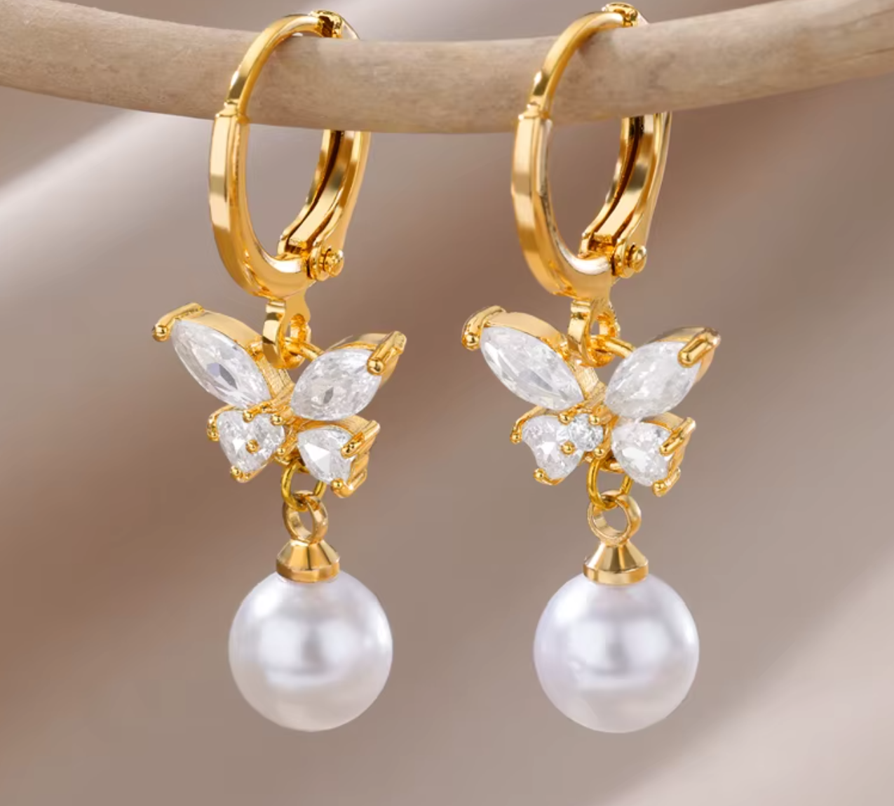 Le Papillon Pearl Hoops / 18K Gold Plated - Nina Kane Jewellery