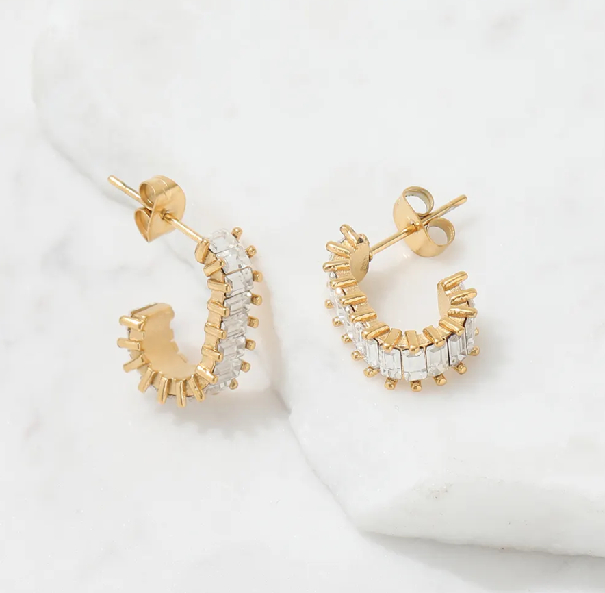 Fern Zirconia Pave Hoop Earrings / 18K Gold Plated - Nina Kane Jewellery