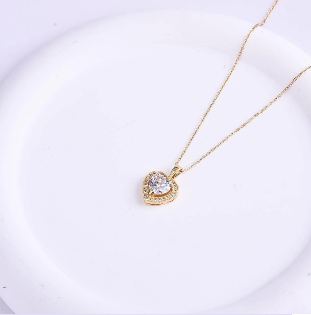 Dhalia Gold Heart Necklace / Stainless Steel - Nina Kane Jewellery