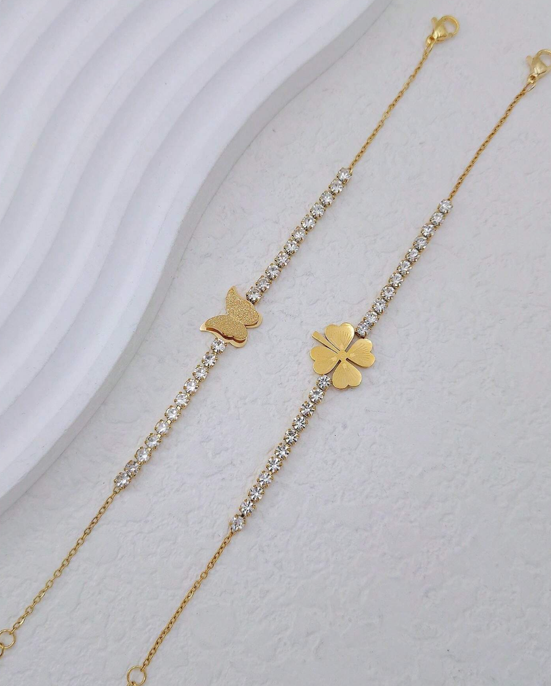 Monica Golden Clover Tennis Bracelet / 18K Gold Plated - Nina Kane Jewellery