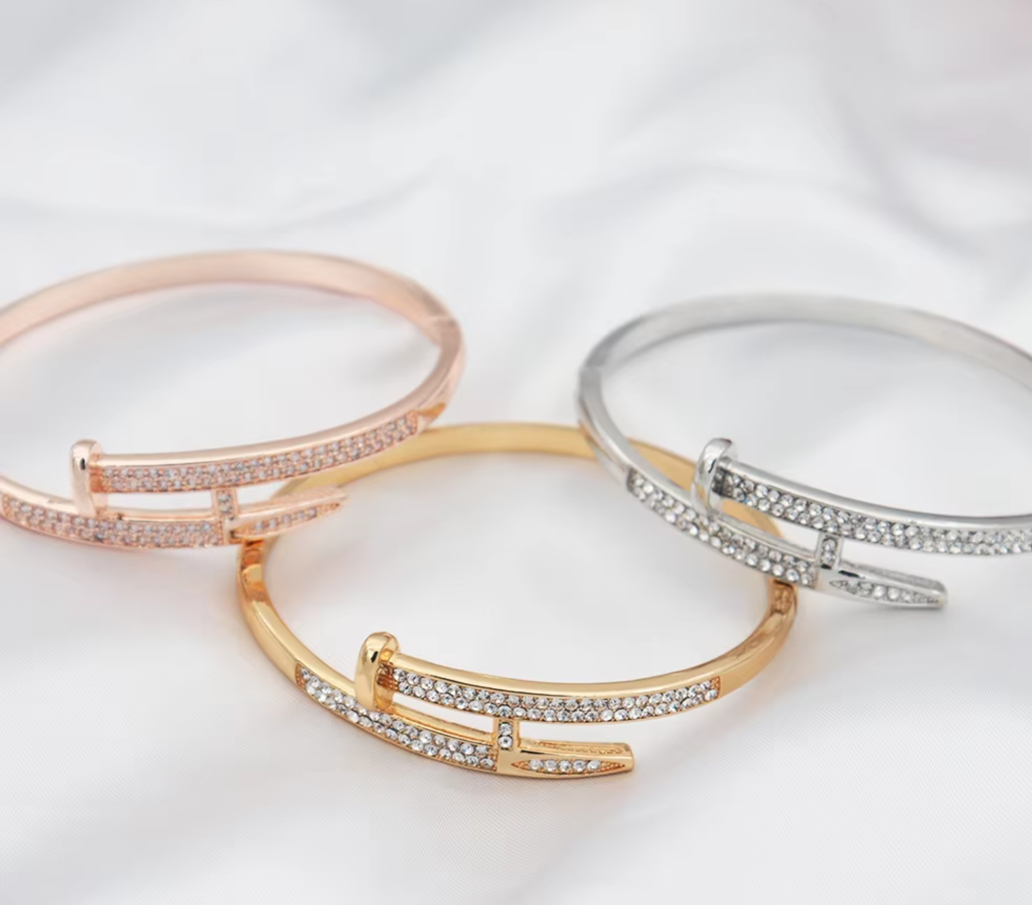 Tatianna Crystal Nail Bangles / 18K Gold Plated - Nina Kane Jewellery