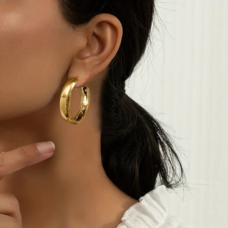 Vanessa Chunky Gold Hoop Earings 18K Gold Plated Nina Kane