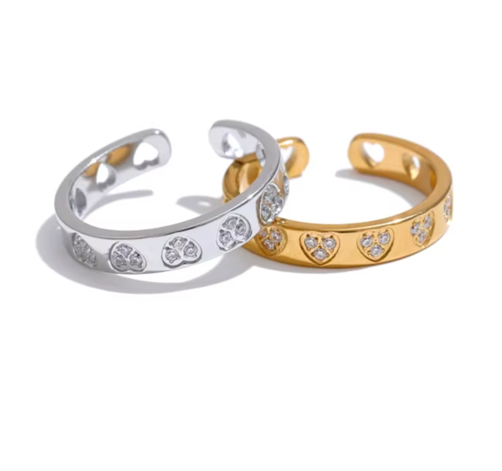 Amara Crystal Heart Rings / 18K Gold Plated - Nina Kane Jewellery