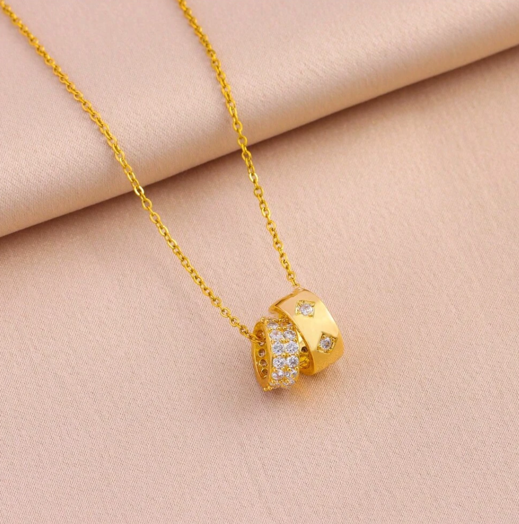 Suzanne Double Ring Necklace / 18K Gold Plated - Nina Kane Jewellery