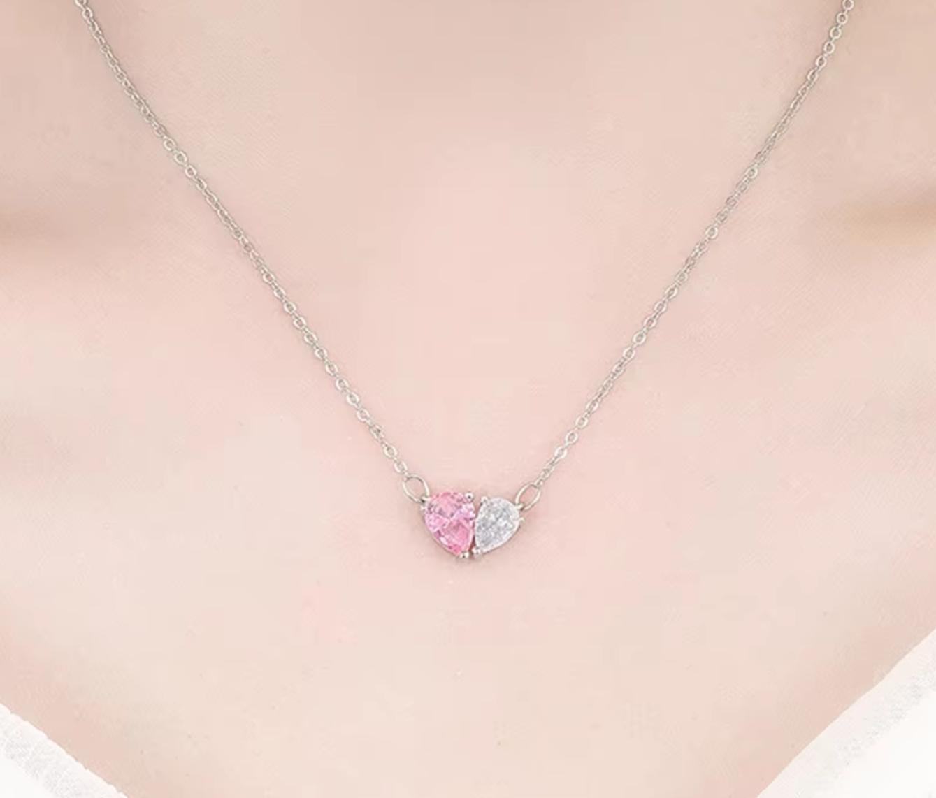 Two Stone Waterdrop Pendant / 925 Sterling Silver - Nina Kane Jewellery