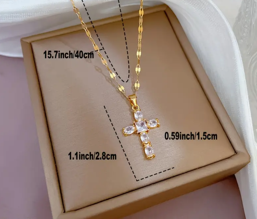 Lucky Rhinestone Cross / 18K Gold Plated