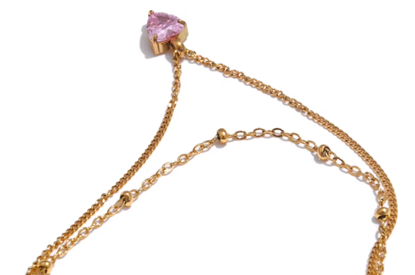 Roma Layered Pink Heart Necklace / 18K Gold Plated - Nina Kane Jewellery