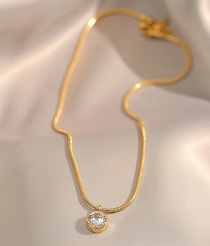 Naya Round Diamond Pendant / Stainless Steel - Nina Kane Jewellery