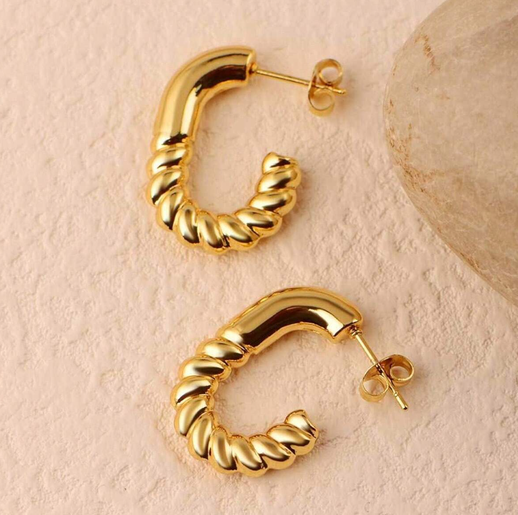 Morena Spiral U Shape Hoops / 18K Gold Plated - Nina Kane Jewellery