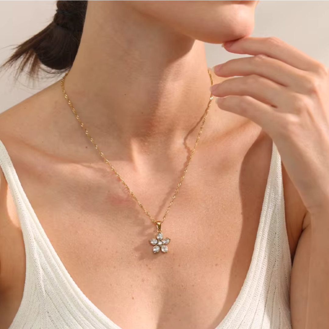 The Crystal Bloom Necklace / 18K Gold Plated - Nina Kane Jewellery