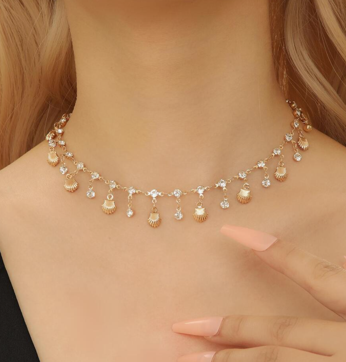 Santorini Shell & Diamond Neclace / 18K Gold Plated - Nina Kane Jewellery