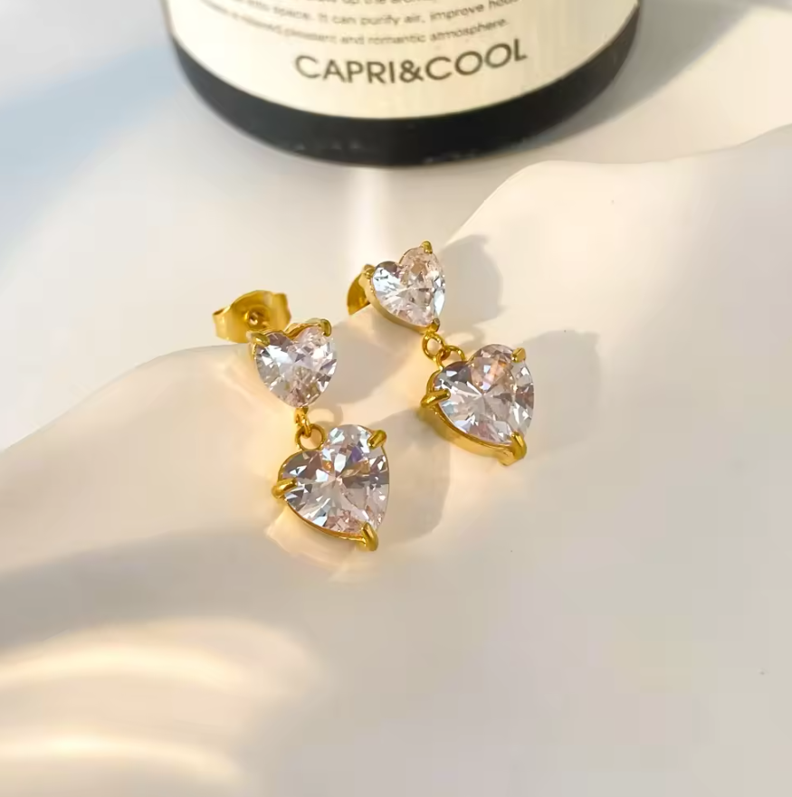 Casiope Zircon Heart Earrings / 18K Gold Plated - Nina Kane Jewellery