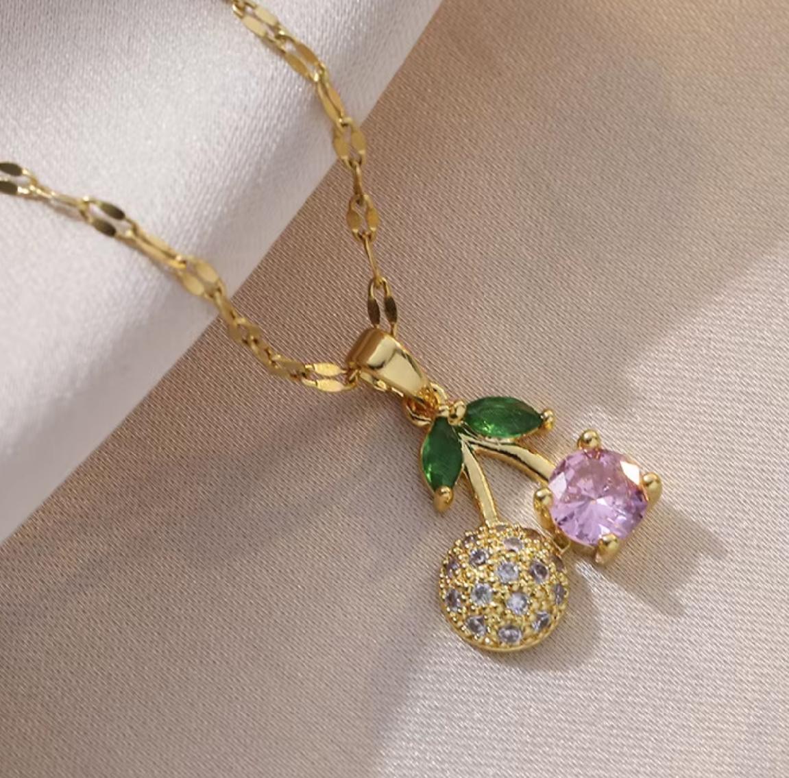 Claudia Cherrry Drop Necklaces / 18K Gold Plated - Nina Kane Jewellery