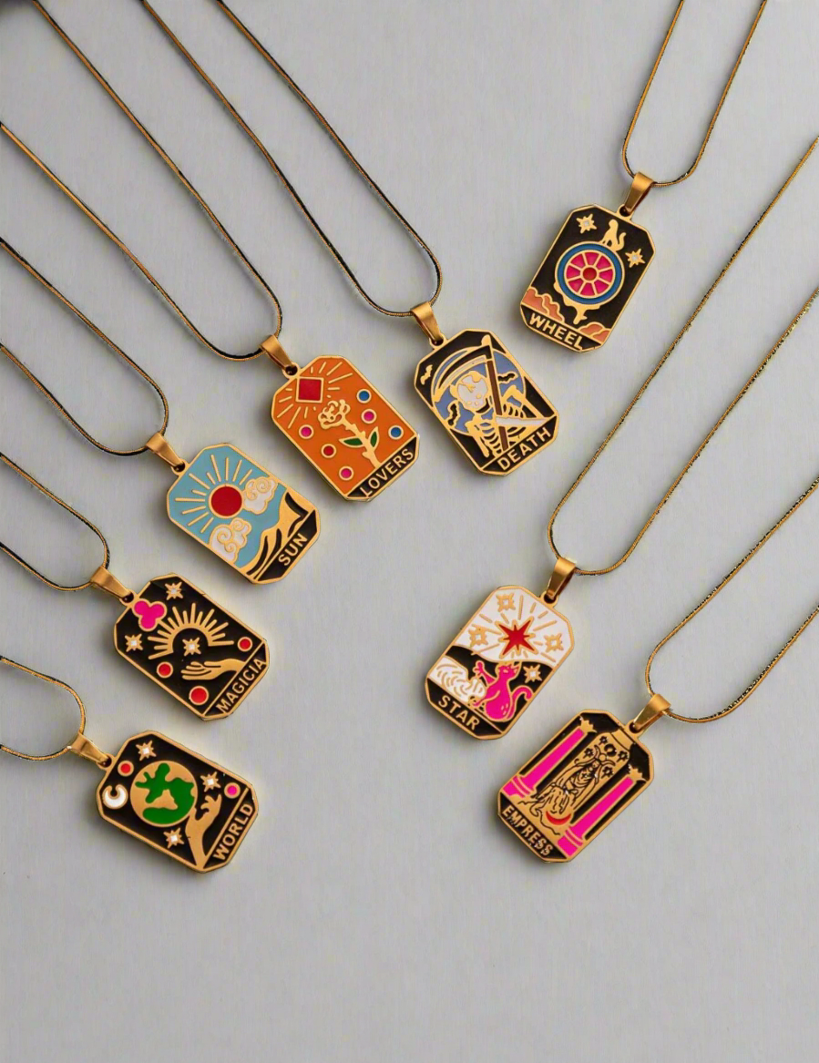 Hecate Oil Drip Tarot Card Necklaces / 18K Gold Plated - Nina Kane Jewellery