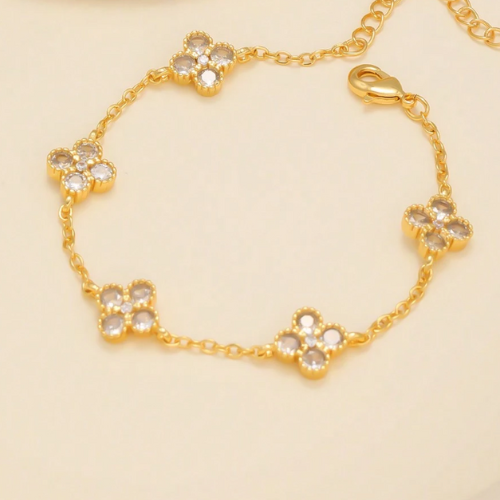 The Diamond Clover Bracelet / 18K Gold Plated - Nina Kane Jewellery