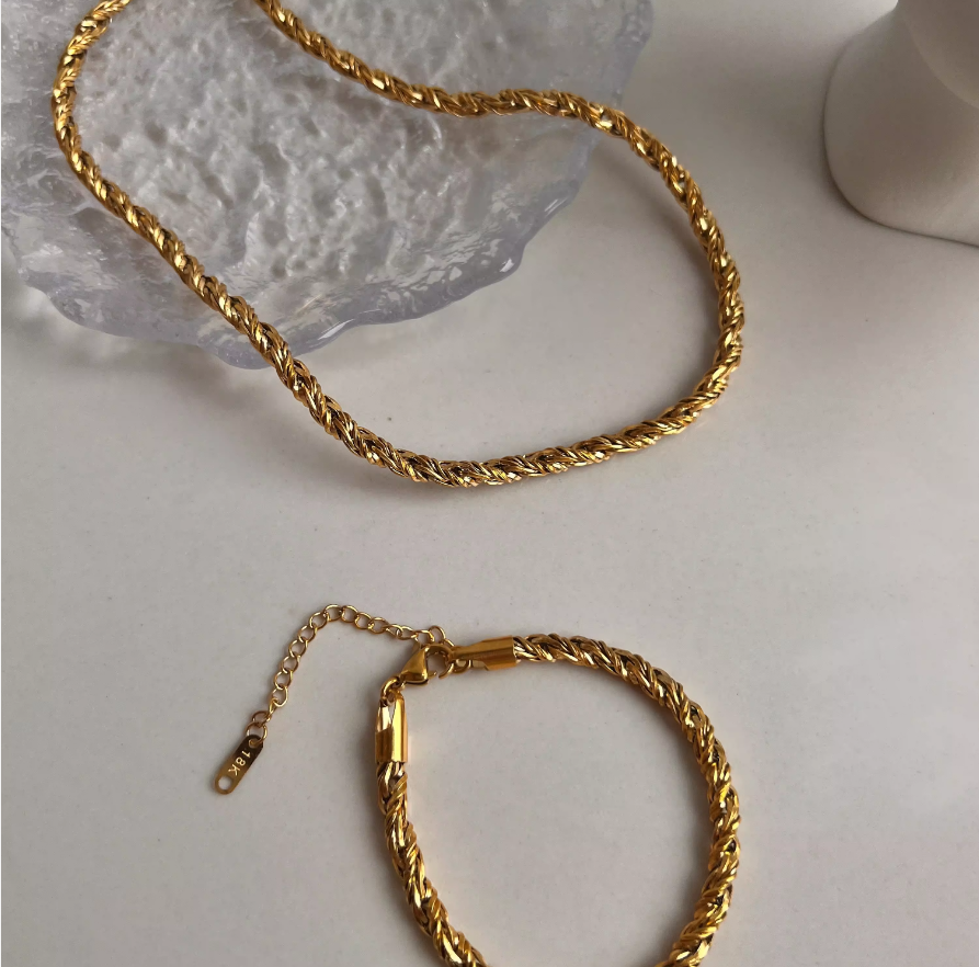 Steph Braided Rope Chain / 18K Gold Plated - Nina Kane Jewellery