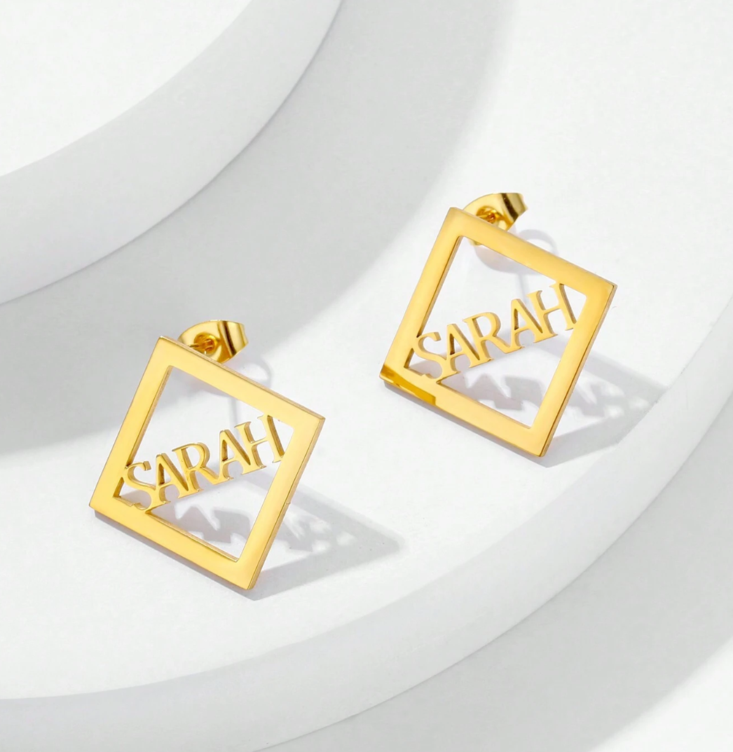 Sarah Customised Stud Earrings / 18K Gold Plated - Nina Kane Jewellery