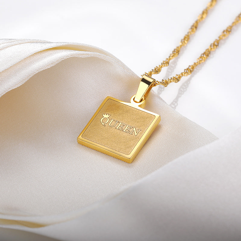 Queen Frosted Square Pendant / Stainless Steel