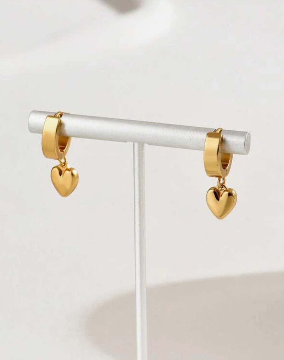 Rhea Heart Huggie Earrings / Stainless Steel - Nina Kane Jewellery
