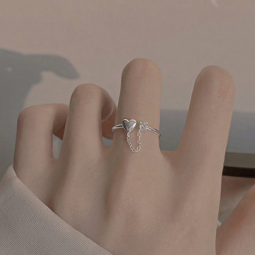 Christina Heart Chain Ring / Stainless Steel - Nina Kane Jewellery