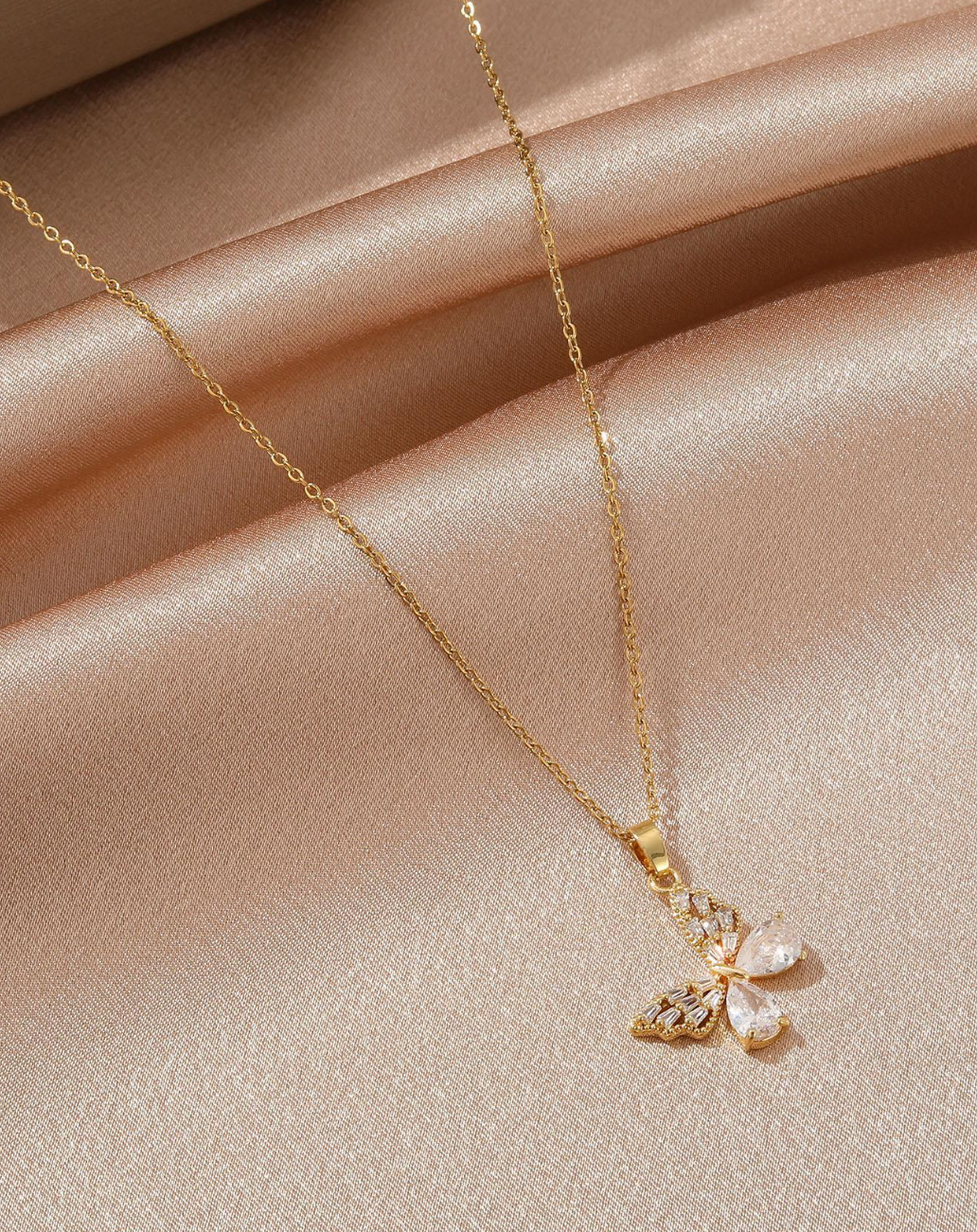 Khloe Crystal Butterfly Necklace / 18K Gold Plated - Nina Kane Jewellery