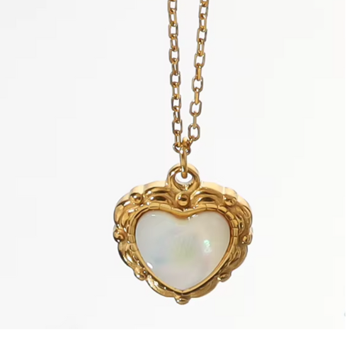 Bianca Shell Inlaid Heart Necklace / 18K Gold Plated - Nina Kane Jewellery
