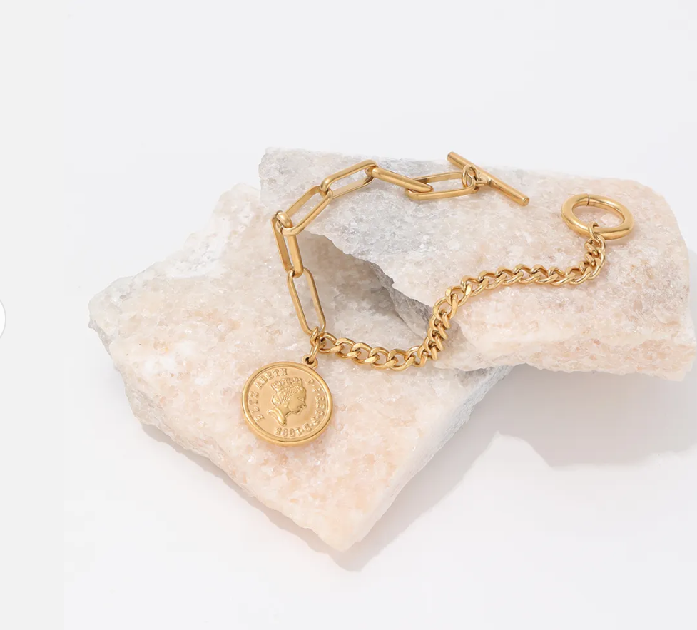 Bethany Coin Charm Bracelet / 18K Gold Plated - Nina Kane Jewellery